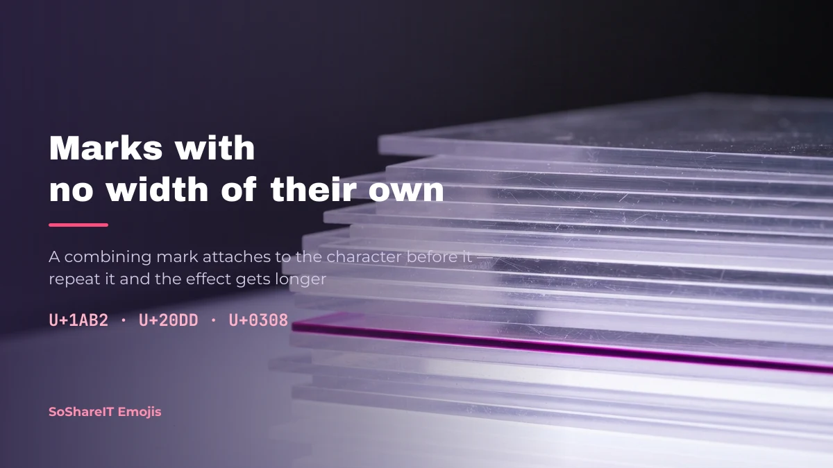 Stacked translucent sheets illustrating how a combining mark layers onto the character before it