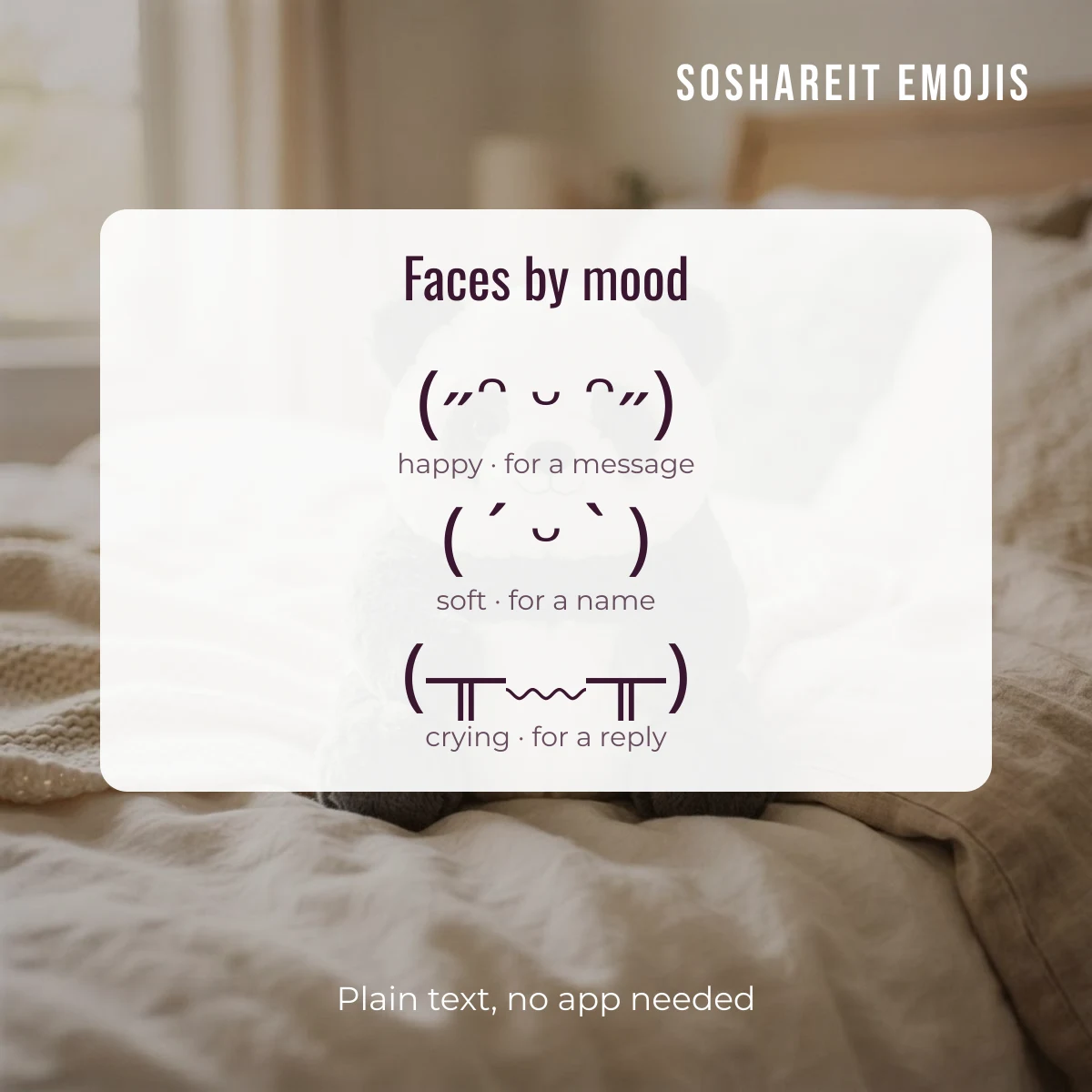 Chiikawa kaomoji faces by mood: happy, soft and crying text faces