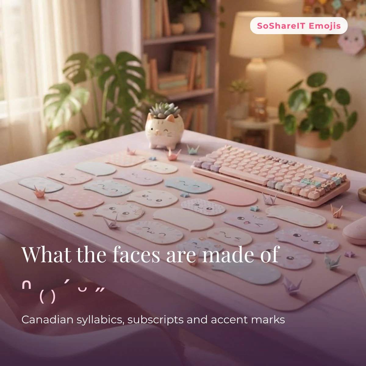 Characters Chiikawa kaomoji are built from: Canadian syllabics, subscript brackets and accent marks